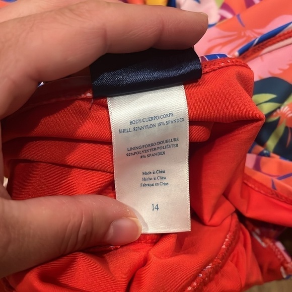 Caribbean Joe Ruffle Sleeve Adjustable Strap Coral Orange Floral Swimsuit 14 - Picture 9 of 9